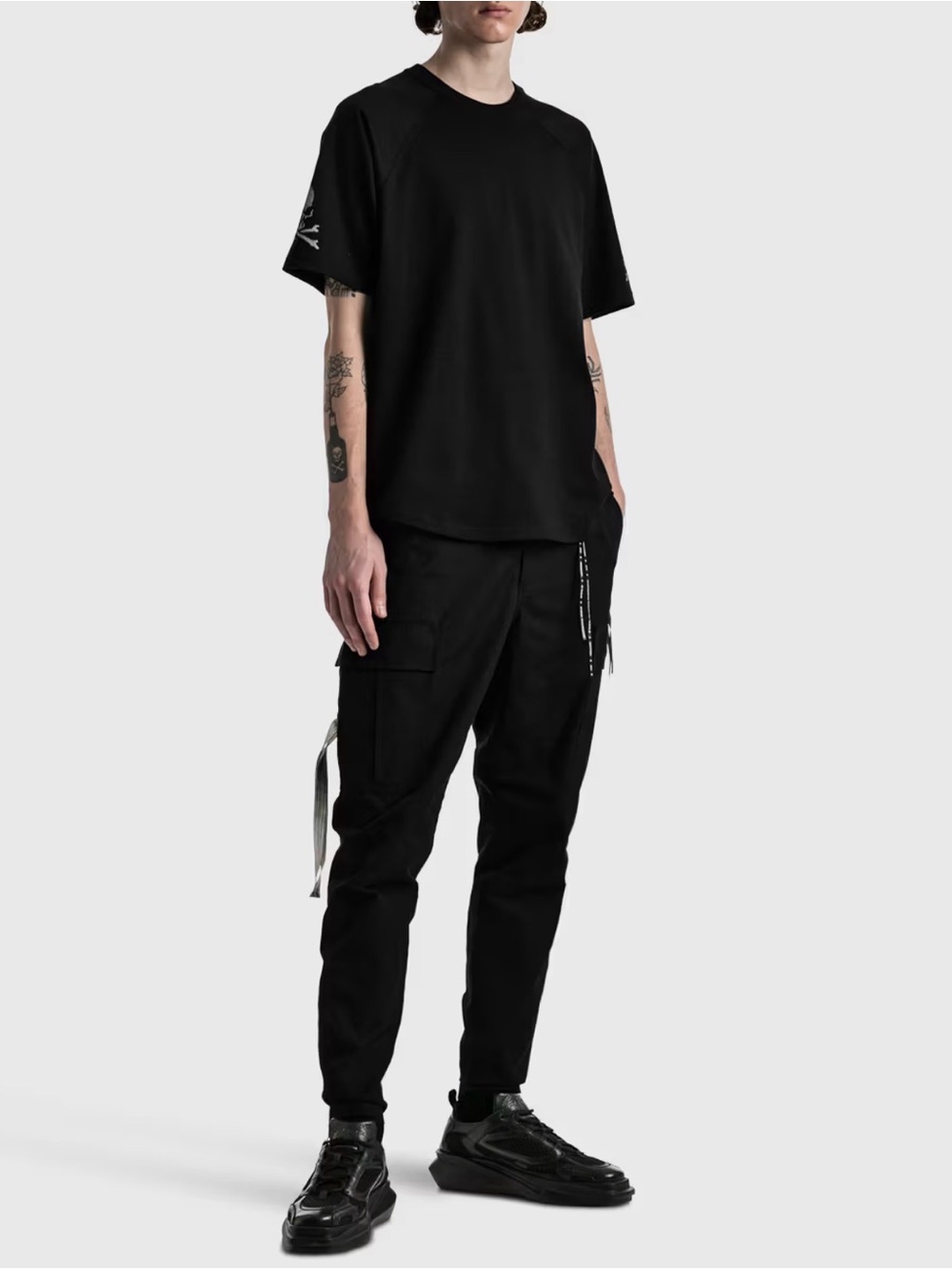 Mastermind Japan Skull Cargo Pants Black Silver Strap Zip Hem Size XL